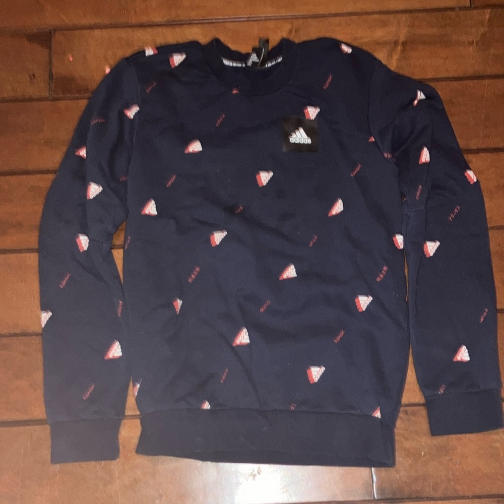 Adidas Blue and Red Crewneck Sweater with Geometric Design